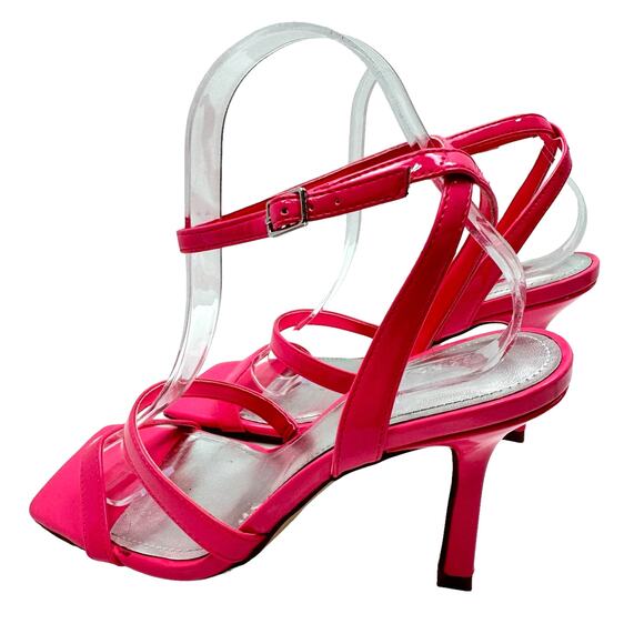 Marc Fisher Deric Hot Pink Faux Leather Open Square Toe Ankle Strap Sandals - Picture 8 of 12